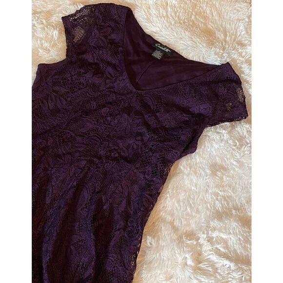 Candalite SZ S Woman’s Beautiful Dark Plum Purple Lace And Twill Dress - Picture 5 of 9